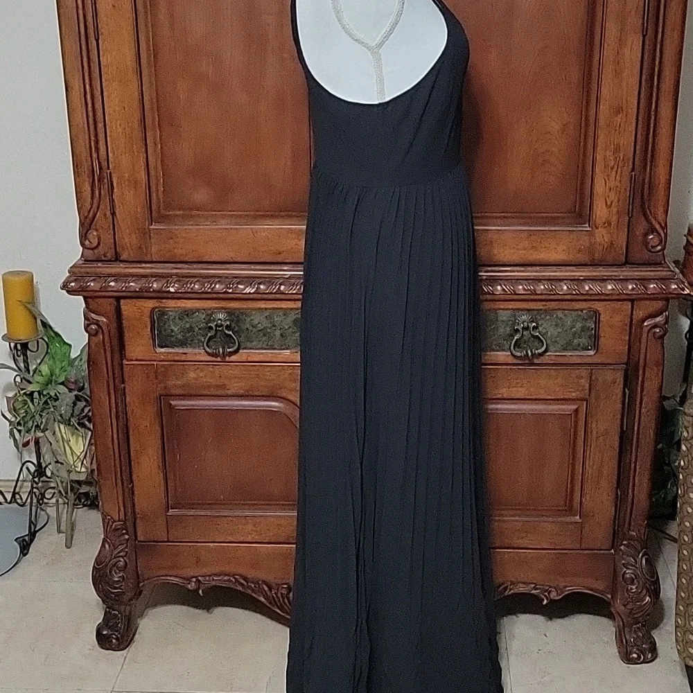 Abercrombie & Fitch Women's S Black Maxi Dress Pleated Spaghetti Strap N…